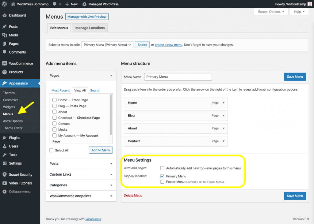 WordPress Menu Location Display | AnitaM